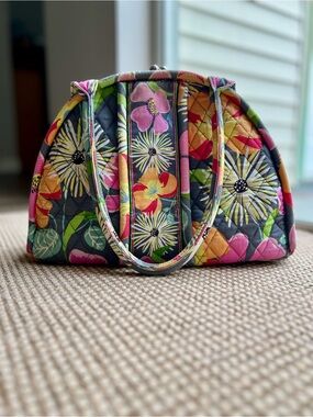 🌸Vera Bradley Frame Satchel Kiss Lock Floral Quilted Handbag Purse Retired Print